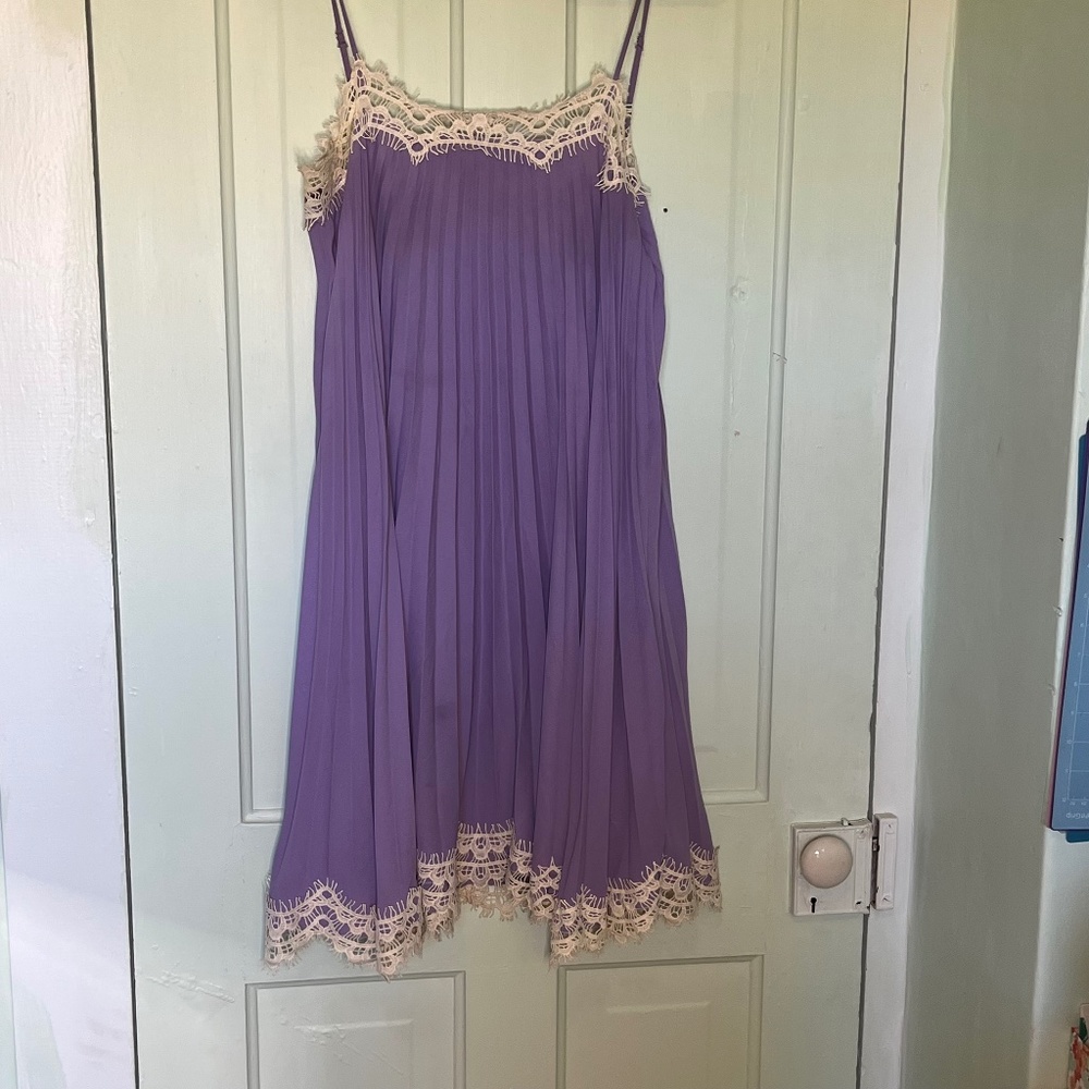 Moulinette Soeurs Pleated Slip Dress with Eyelash Lace US L
